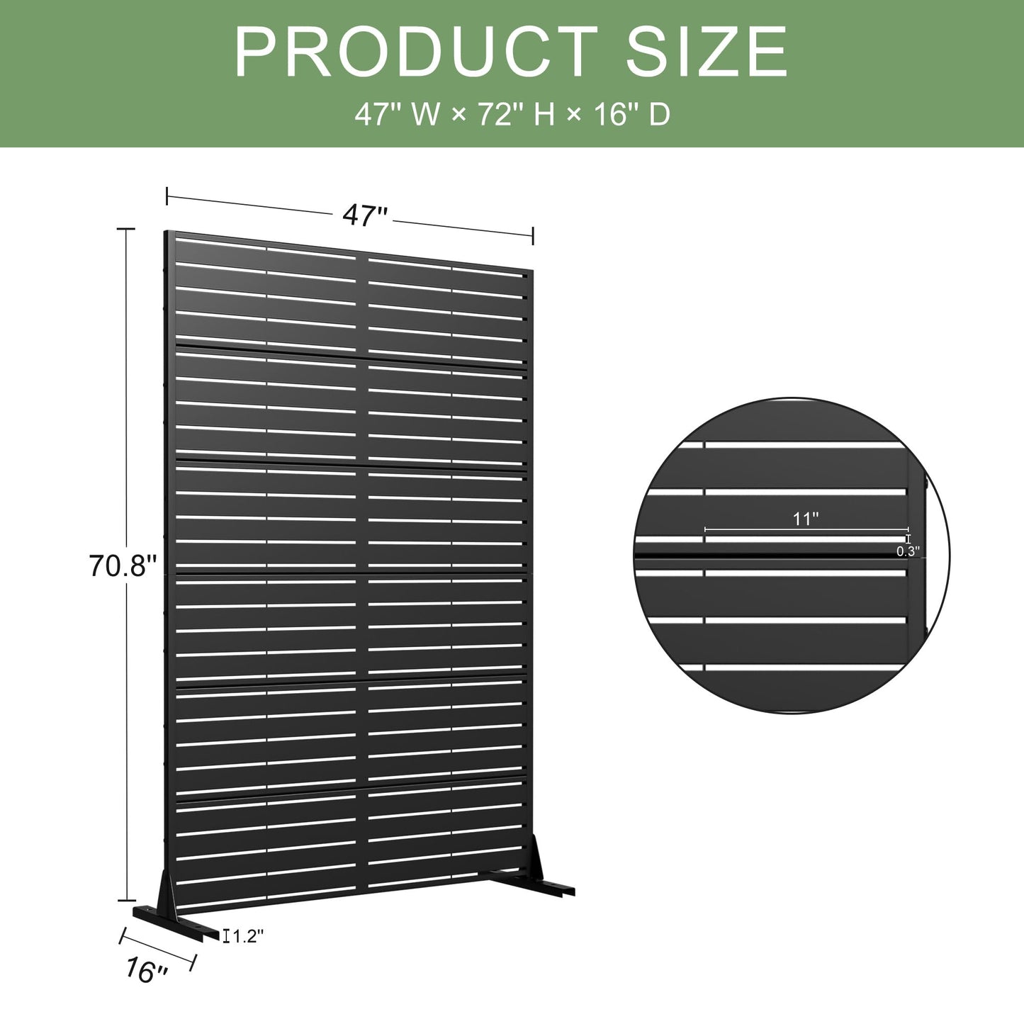 Casaphoria Metal Privacy Screen Outdoor, 72" H x 47" W Freestanding Decorative Privacy Screen for Patio Deck Balcony Garden with Stable Base, Louvered Black