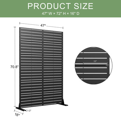 Casaphoria Metal Privacy Screen Outdoor, 72" H x 47" W Freestanding Decorative Privacy Screen for Patio Deck Balcony Garden with Stable Base, Louvered Black