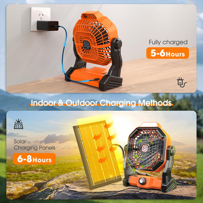 Solar Powered Fan,【Max 40H Runtime】Rechargeable Solar Camping Fans & Led Lantern,8-inch Portable Fan with Solar Panel,Battery Operated Powered Outdoor Tent Fans for Camping Essentials Accessories