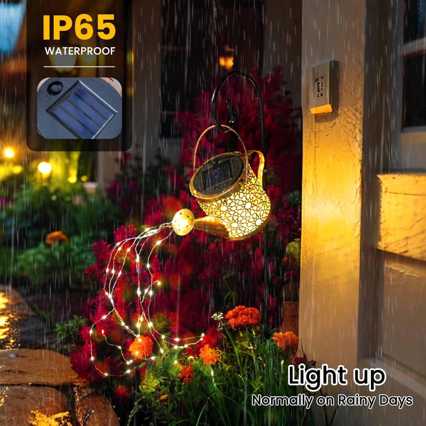 X-PREK Solar Garden Lights, Metal Watering Can Design, Waterproof, Warm White, Outdoor Patio Decor