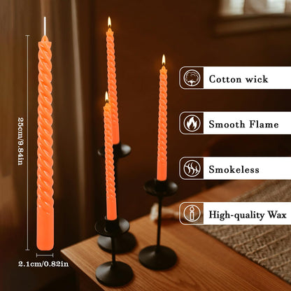 12Pack 10 Inch Orange Spiral Taper Candles?Unscented and Long Burning Dripless Twisted Candlesticks for Home Fall Decor,Gift,Wedding, Birthday,Mother's Day