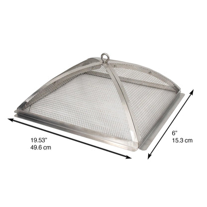 Blue Sky Outdoor Living Fire Pit Accessories - 19.30 x 7.50 Square Domed Stainless Steel Spark Screen & Screen Lift with 304 Stainless Steel Finish & Fits Stainless Steel Square Peak