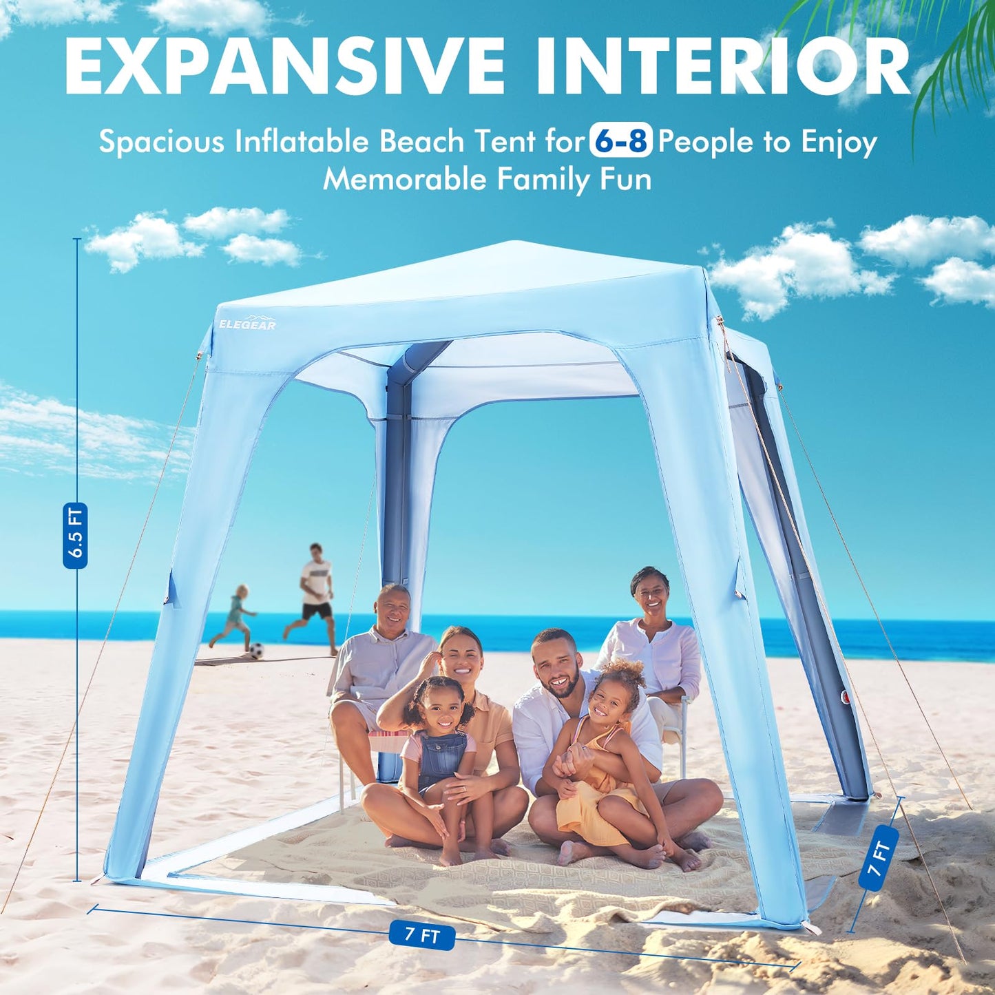 Elegear CumbreX™ Inflatable Beach Canopy Tent, 6-8 Person Beach Cabana with Side Curtain, UPF 50+ UV Protection Easy Setup Blow Up Sun Shade Shelter for Outdoors
