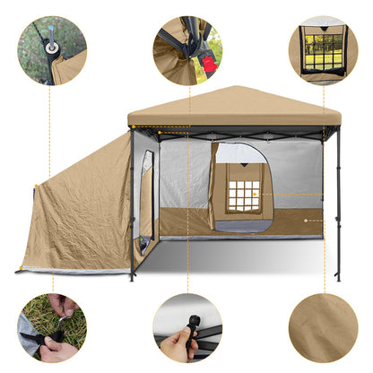 KAMPKEEPER Side Tent,Camping Tent for 10' x 10' Pop Up Canopy, Easy Set Up Gazebo,Compatible with 10' Wide Canopy Tents (Khaki)
