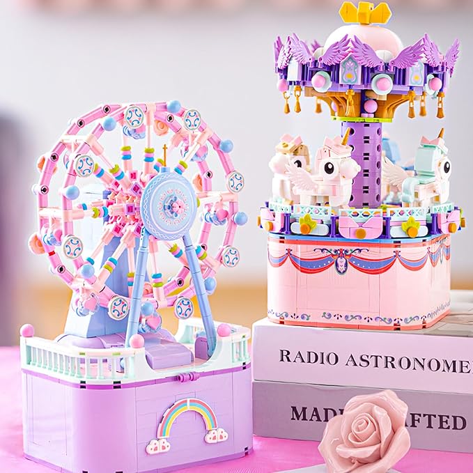 Music Box Building Toys Rotating Carousel DIY Building Block for Girls and Boys 6-12 Years Old 874 pcs STEM Construction Toy Valentine for Adults and Aged 8 9 10 11 12 Kids