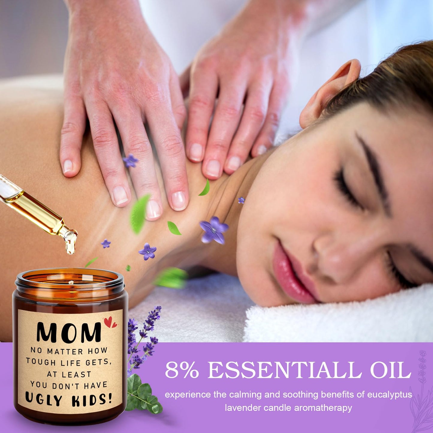 KOTKAS Lavender Candle Gifts for Mom Birthday - Funny Mothers Day Candles for Mom from Son Daughter - Eucalyptus Lavender Scented Soy Candles Non Toxic for Home - at Least You Dont Have Ugly Children