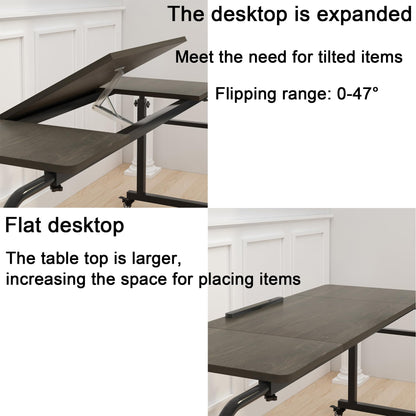 TigerDad Tilt Overbed Table with Wheels, Height Adjustable Rolling Desk for King Queen Bed, Tilting Laptop Cart Mobile Computer Workstation, Dekuwood