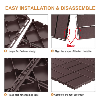 Goovilla Plastic Interlocking Deck Tiles, 27 Pack Outdoor Patio Flooring, 12"x12" Interlocking Decking Tile Outdoor All Weather Use, Waterproof Patio Pavers for Pool Balcony Backyard Porch, Dark Brown