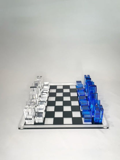Luxury Acrylic Chess Set Sophisticated Stylish Design Multiple Colors Available (Clear/Blue-Azure)