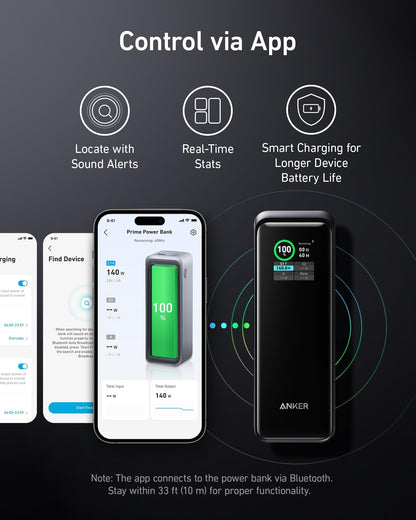 Anker Prime Power Bank, 27,650mAh 3-Port 250W Portable Charger for Travel, TSA-Approved, Smart App, for MacBook Pro/Air, iPhone 16/15/14 Series, Samsung, Laptops, and More (Charging Base Not Included)