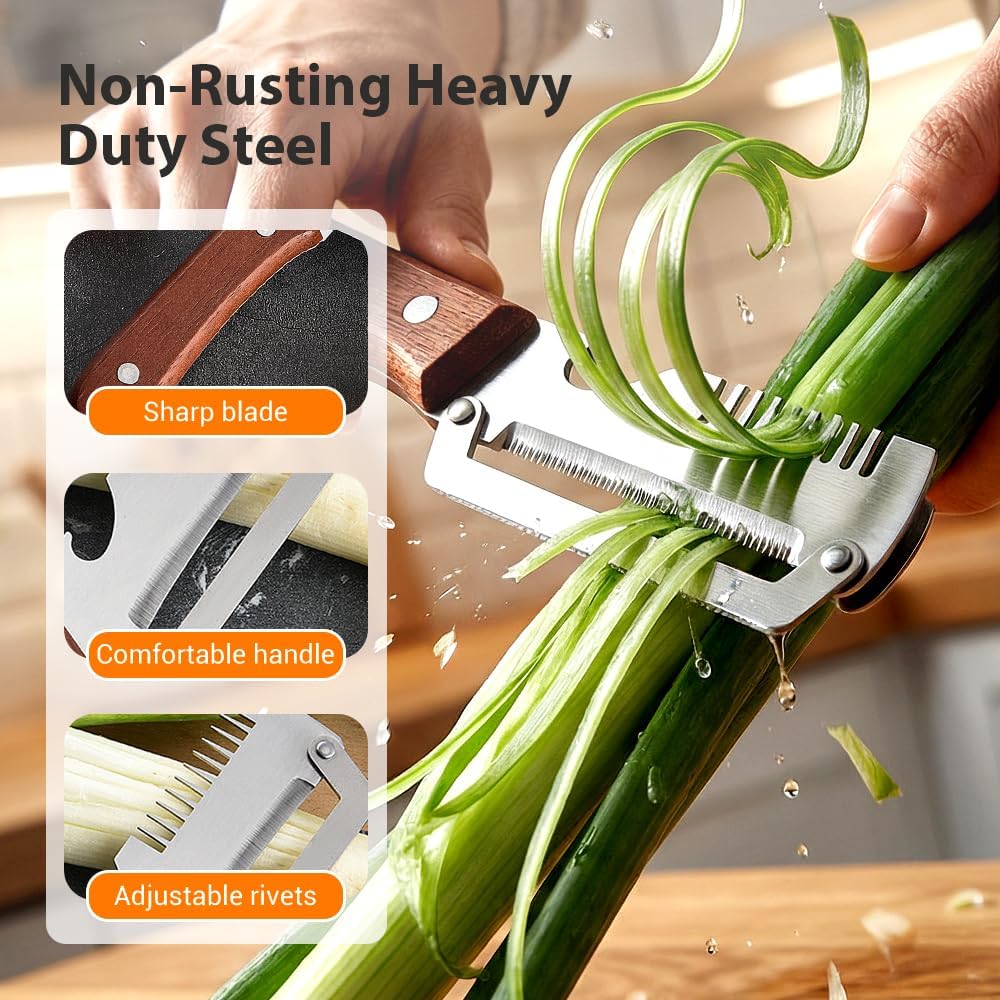 Skiennix Premium Vegetable Peeler - Multi-Functional Kitchen Tool with Wooden Handle & Bottle Opener
