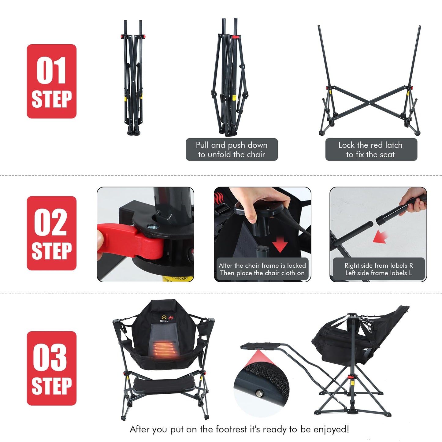 Hammock Camping Chair with Footrest, Heated Camping Chair, Hammock Camping Chair, Camping Chair Rocker 1-P + Hammock Camping Chair, Camping Chair Rocker, Swinging Chair, High Back with Stand 1-P