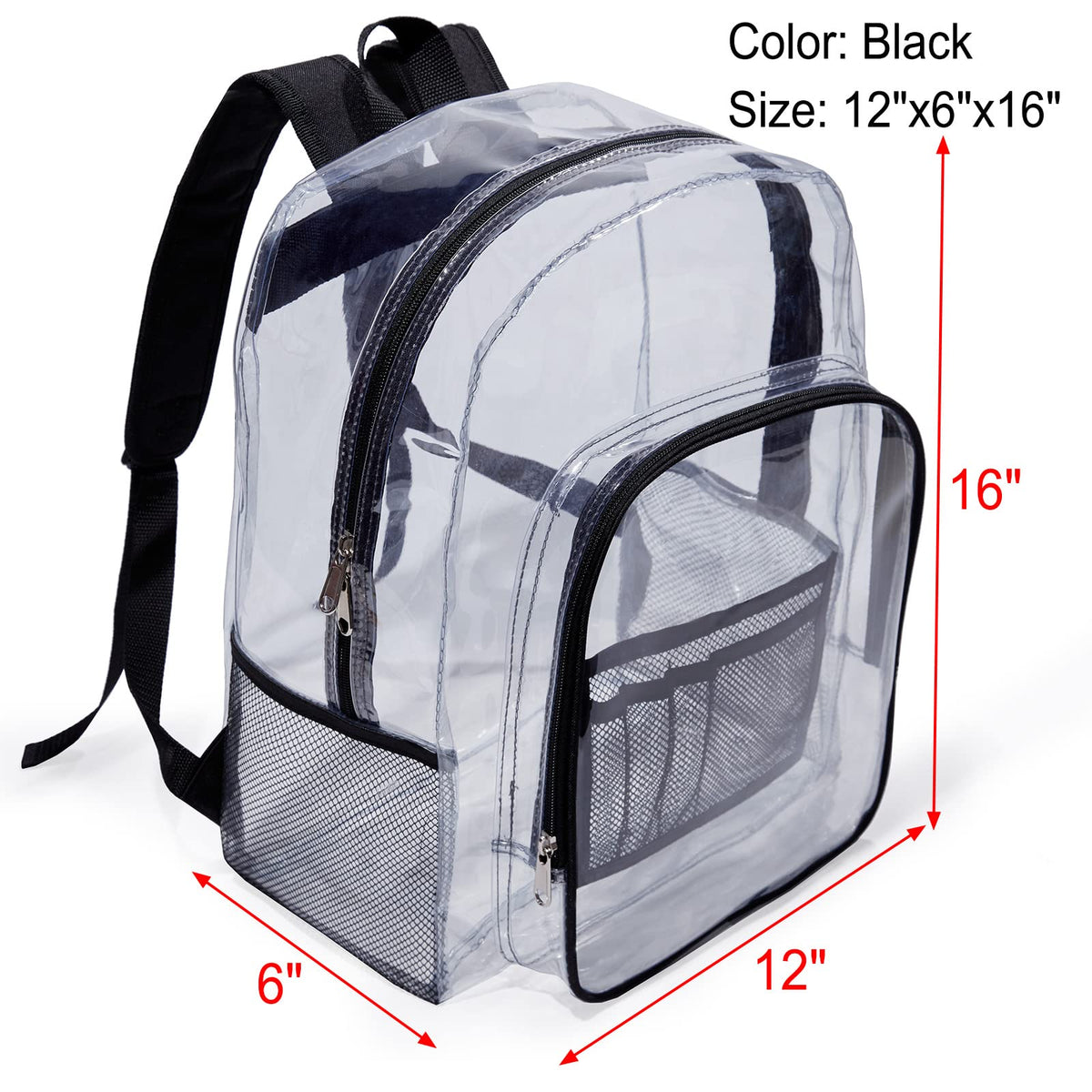 Jusdot Clear Backpack, Transparent Backpack Heavy Duty PVC See Through Backpacks Clear Bag for School, Workplace, Black