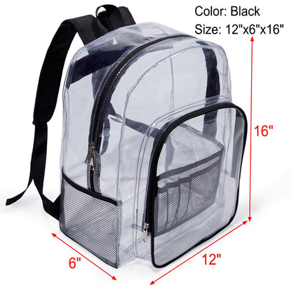 Jusdot Clear Backpack, Transparent Backpack Heavy Duty PVC See Through Backpacks Clear Bag for School, Workplace, Black