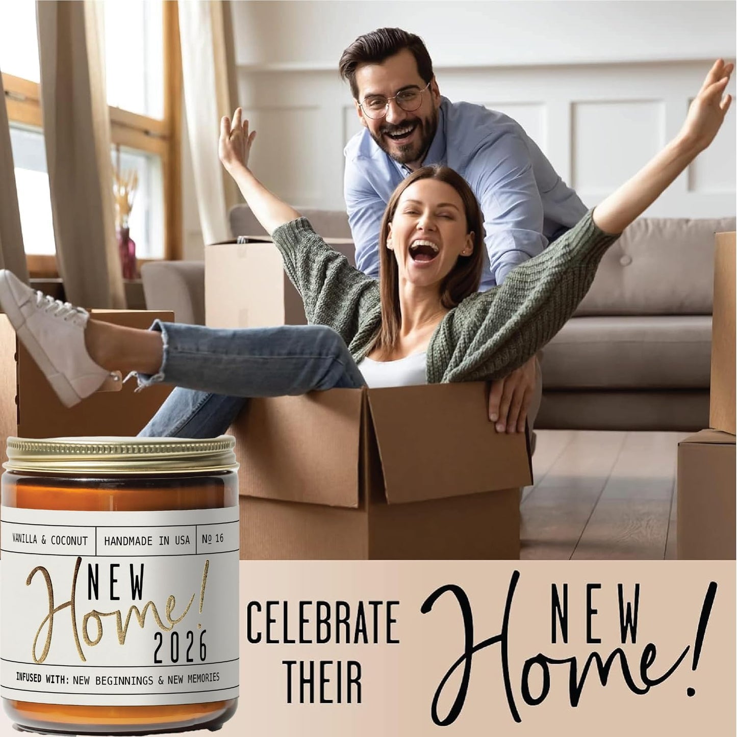 House Warming Gifts New Home, Housewarming Gifts New Home '2026' Soy Candle, w/Vanilla, Coconut & Vetiver I for New House, New House Gift I 9oz Jar, 50Hr Burn, Made in USA