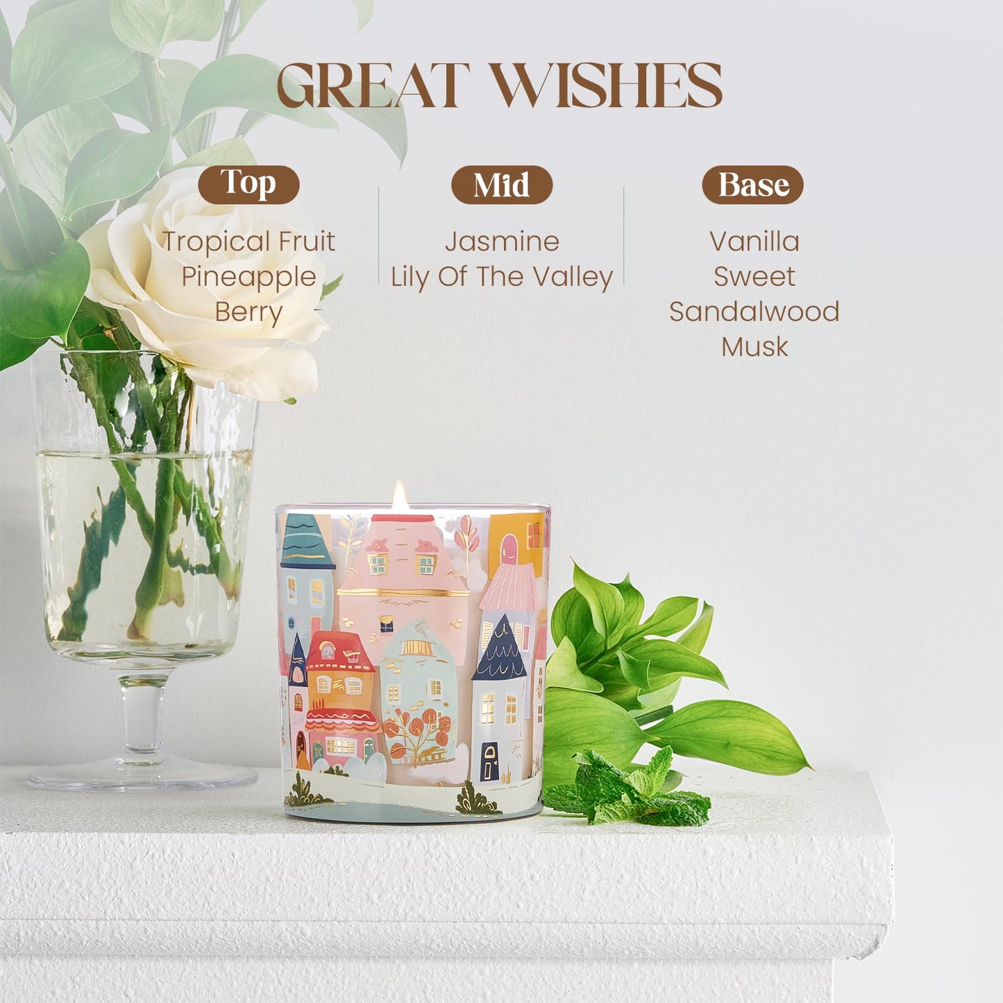 M&SENSE Jasmine Tropical Fruit Sandalwood Vanilla Scent Soy Wax Scented Candles - 10.2 oz | Natural Fragrance for Home & Book Candle| for Housewarming, Hostess Gifts,Thank You Gifts