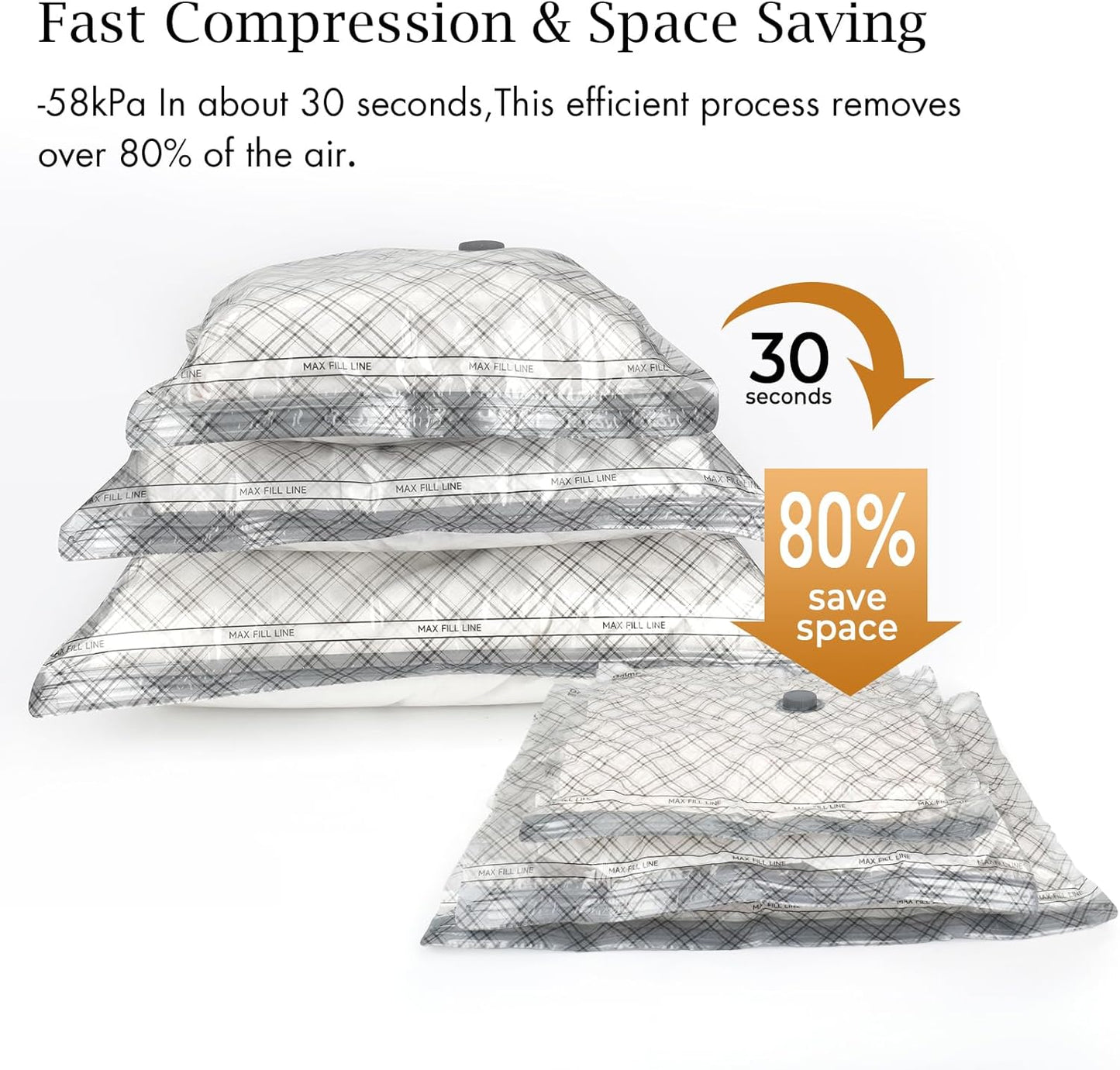 Travel Vacuum Storage Bags - 15 Pack Compression Seal Bags with USB Electric Pump | Space Saver for Clothes