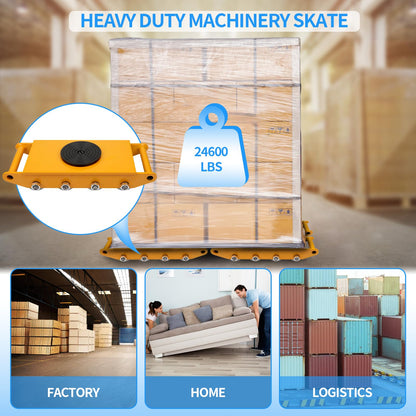 Dollate Heavy Duty Machine Skates 12T 26400lbs Machine Dolly Skate Machinery Moving Skate with 360° Rotation Cap, 8 Steel Wheels, Machinery Mover for Industrial Moving Equipment