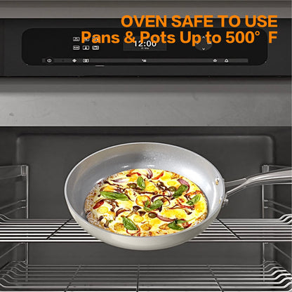 FELAMP Ceramic Nonstick Cookware Set, 10-Piece Non Toxic Pots and Pans Set with Glass Lids, PFOA-Free Healthy Kitchen Ware, Induction Compatible & Oven Safe, Easy Clean Dishwasher Safe - Cream White