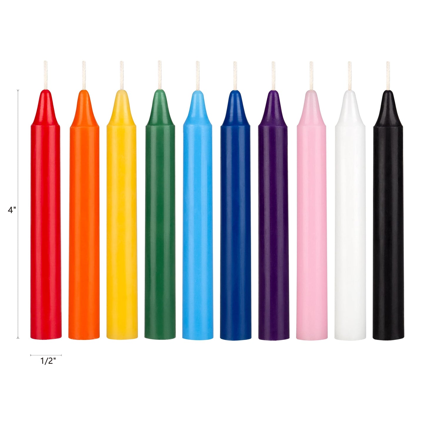 Mega Candles 20 pcs Unscented Assorted Colors Exquisite Mini Taper Spell Candles, 4 Inch Tall x 1/2 Inch Diameter, Magic Chimes, Enchantment, Casting Rituals, Witchcraft, Wiccan, Altar, Metaphysical