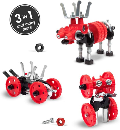 The Off Bits Erector Set: Animal Mini STEM Toys for Kids 6+ Toy Building Sets with Nuts &amp Bolts STEM Building Toys Gifts for Boys and Girls (Red Moose)