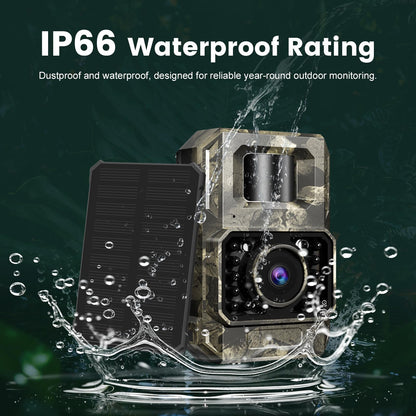 MAXDONE Solar Trail Camera 2 Pack - 4K 64MP WiFi Bluetooth Solar Deer Camera with Night Vision Motion Activated, Game Camera IP66 Waterproof, Wildlife Cameras Built-in Battery Rechargeable Power