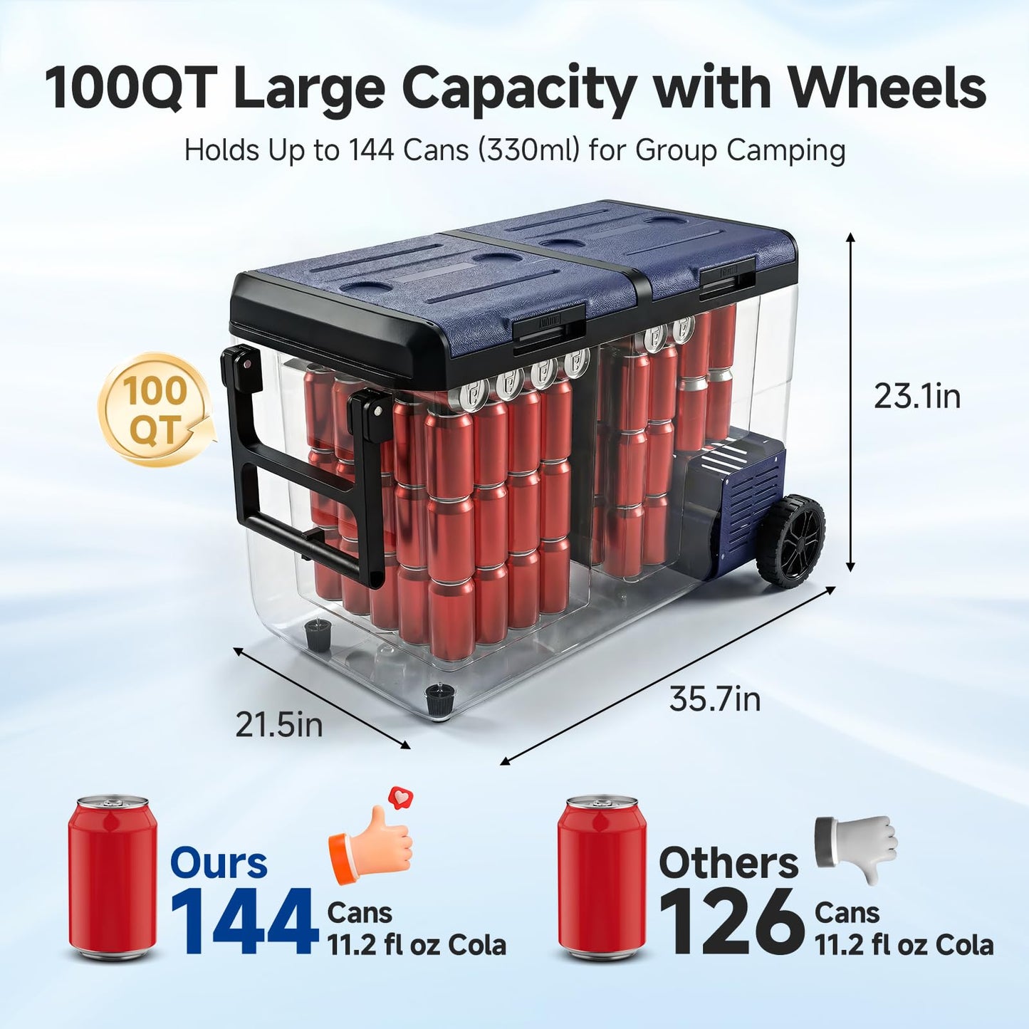 BODEGACOOLER 100QT Portable Car Refrigerator Freezer with Wheels, 12V Fridge Freezer, Electric Cooler for Car, -20℃ Car Freezer, 12 Volt Refrigerator Portable for Camping, RV, Travel, IPX4, Quiet