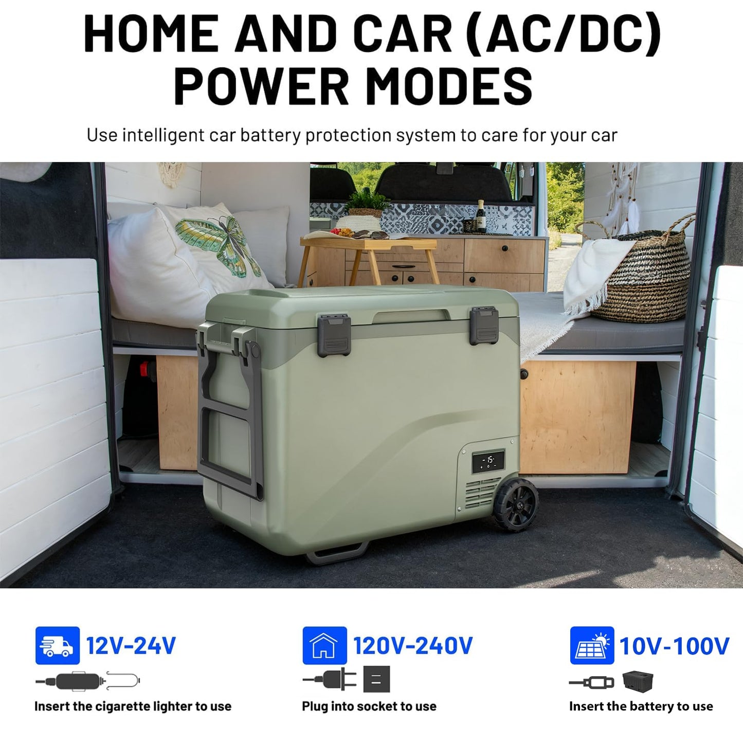 zcamp GS50W Portable Wheeled Car Freezer,54Quart 12V Car Refrigerator with Dual Zone,Electric Compressor Cooler -4℉~68℉ for Camping, RV, Truck, Travel, Outdoor
