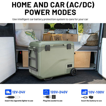 zcamp GS50W Portable Wheeled Car Freezer,54Quart 12V Car Refrigerator with Dual Zone,Electric Compressor Cooler -4℉~68℉ for Camping, RV, Truck, Travel, Outdoor