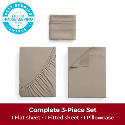 Mellanni Extra Deep Twin Sheets - Hotel Luxury Bedding Set | Ultra Soft, Cooling, Wrinkle-Resistant (Twin, Tan)