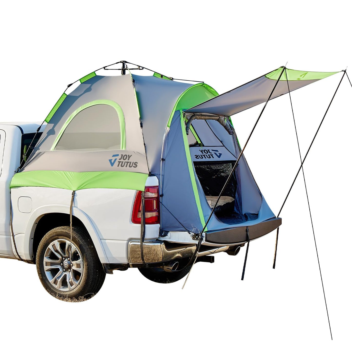 JOYTUTUS Semi-Automatic Truck Bed Tent with Awning, Easy Set-up with Pre-Assembled Design, 2 Person Portable Truck Camping Tent with Rainfly for 5.5FT-5.8FT Pickup Truck Bed, Waterproof PU2000mm