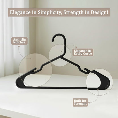 Utopia Home Plastic Hangers 20 Pack - Perfect Space Saving Clothes Hanger - Durable and Strong - Perfect Closet Organizers with Shoulder Grooves (Black)