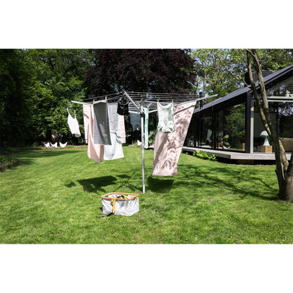 Brabantia Lift-O-Matic Outdoor 4 Arm Clothesline (197 ft/Ø 1.8") Height Adjustable, Folding Clothes Drying Rack + Ground Spike & Cover (Gray)