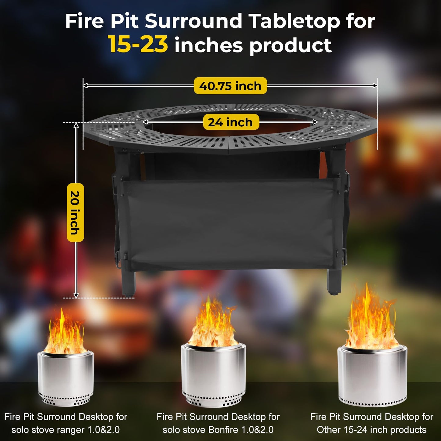 40-Inch Fire Pit Surround for Solo Stove Surround, 360° Safety Protection for Solo Stove Bonfire Accessories, Rust-Resistant Metal, Resistant to High Temperatures, Inner Diameter of 24 Inches