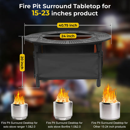 40-Inch Fire Pit Surround for Solo Stove Surround, 360° Safety Protection for Solo Stove Bonfire Accessories, Rust-Resistant Metal, Resistant to High Temperatures, Inner Diameter of 24 Inches