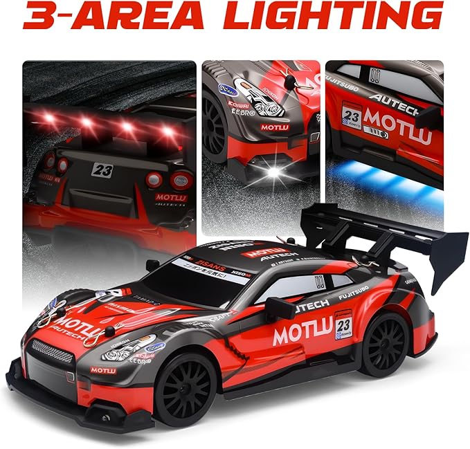 RC Drift Car 1:24 Scale Remote Control Vehicle for Kids2.4GHz 20KM/H 4WD High Speed RC Cars with LED Light Two Batteries &amp Drifting Tires Racing Sport Toy Cars for Adults Boys Girls Kids 8601RD