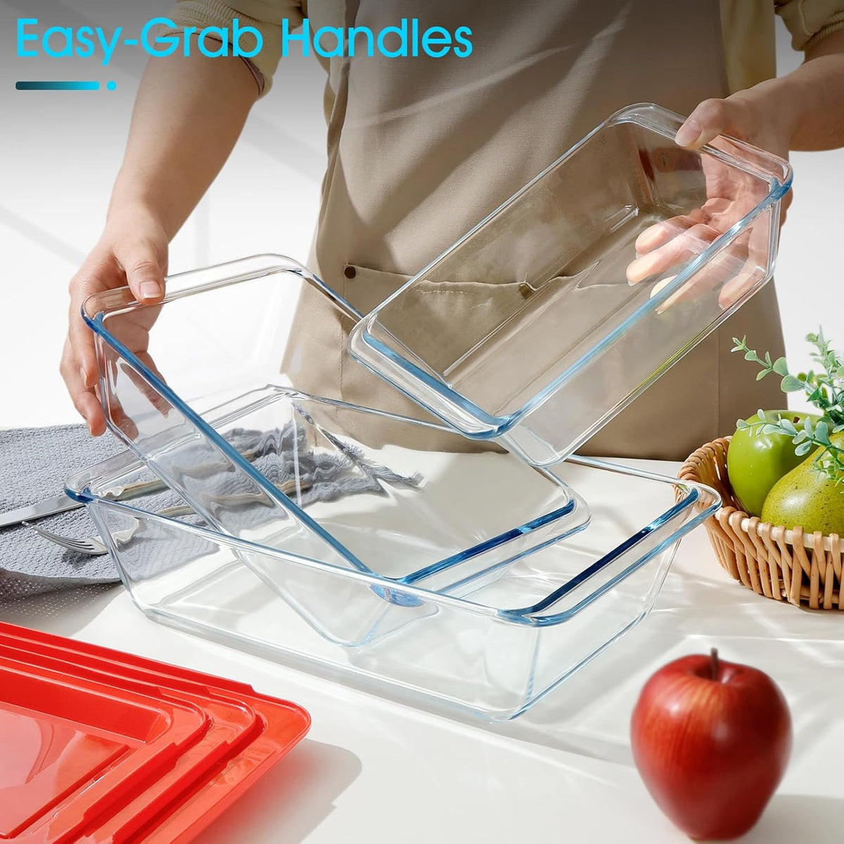 NUTRIUPS Deep Glass Baking Dish Set - 3-Pack with Lids | 1.5Qt, 2.4Qt, 3.7Qt | Perfect for Lasagna & Oven Use