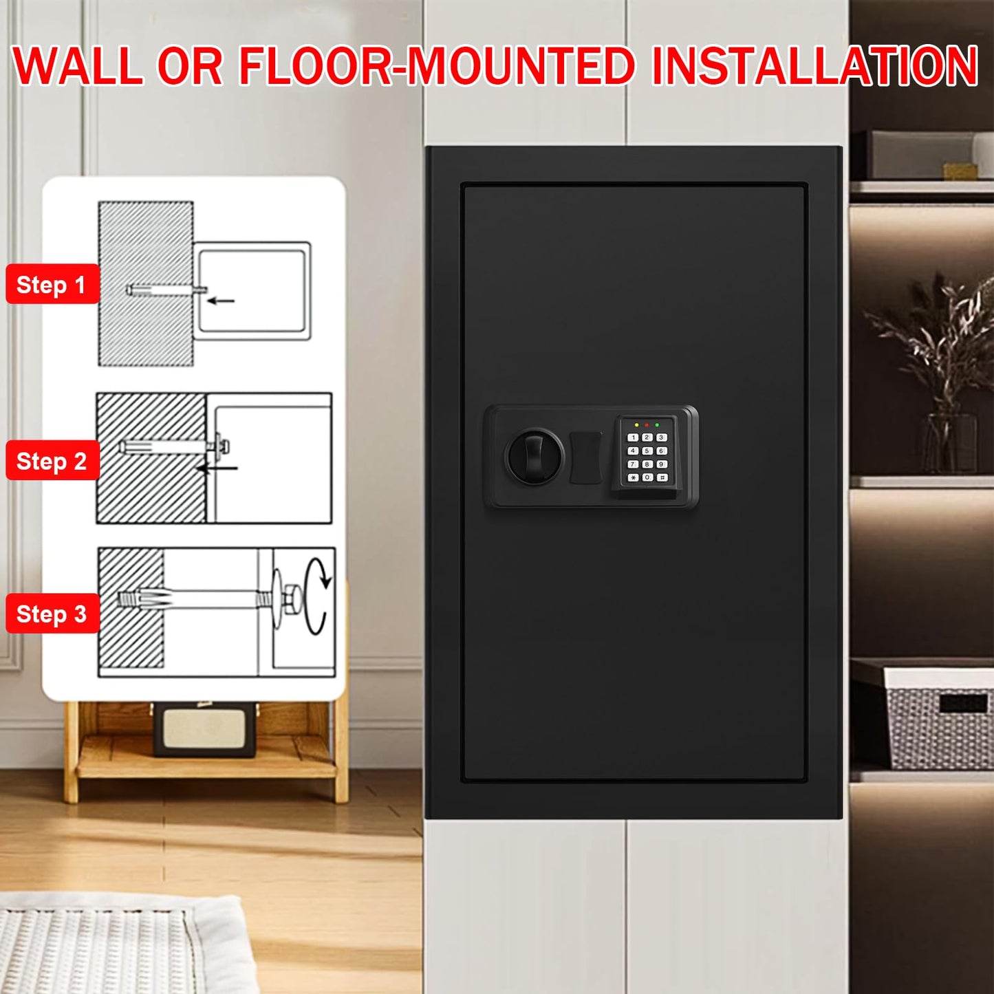 6.0 Cub Large Fireproof Safe Box for Home Use, Digital Security Safes Fireproof Waterproof with Combination Lock and 3 Removable Shelves, Anti-Theft Home Fire Safe for Document Money Valuables