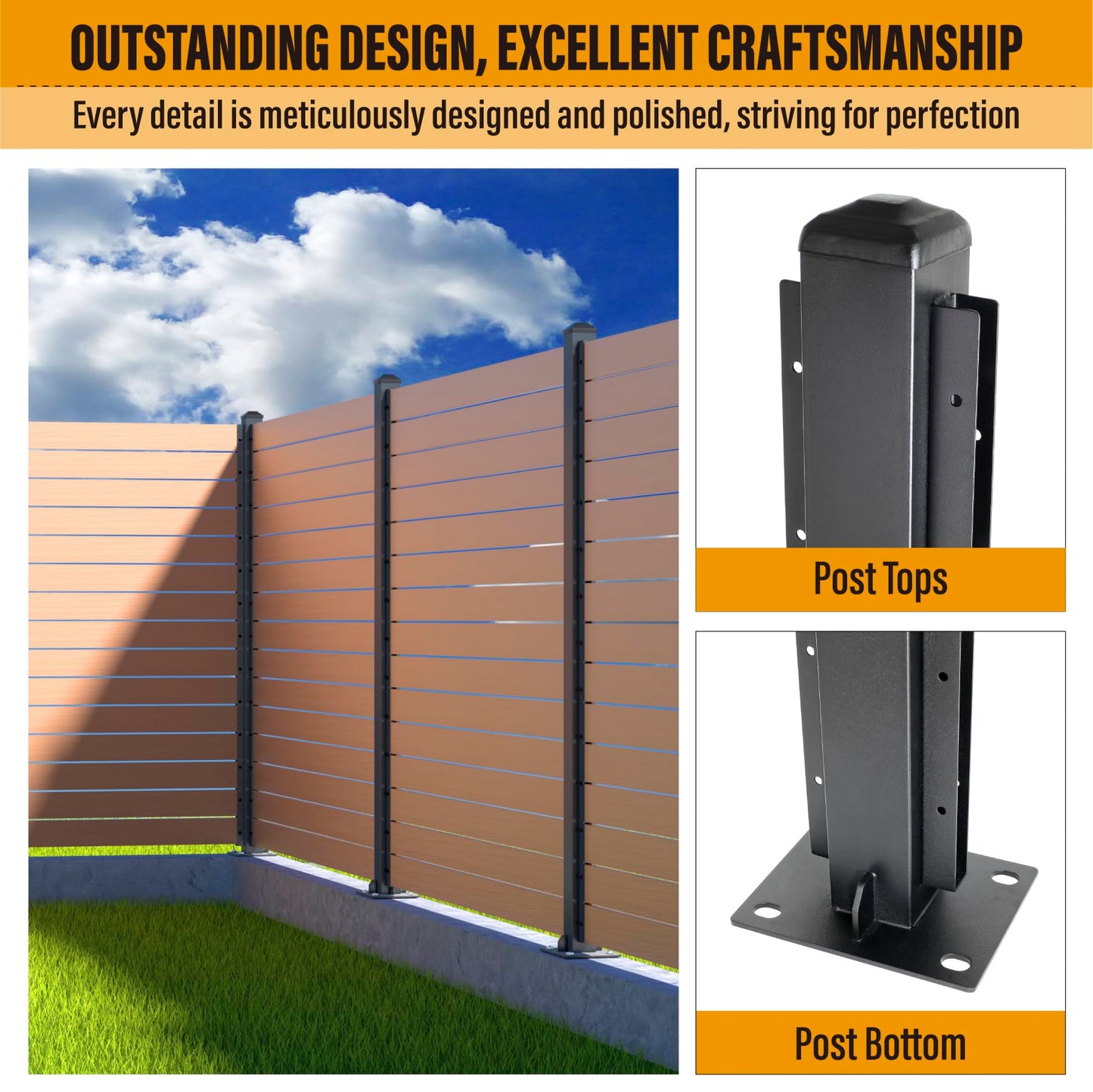 BITALS Q235A-Steel 5ft (H/58in) Heavy Duty Fence Post - Serial Post, Suitable for Outdoor Patio, Backyard and Garden Fence Post Bracket Construction (2pack-Matte Black)