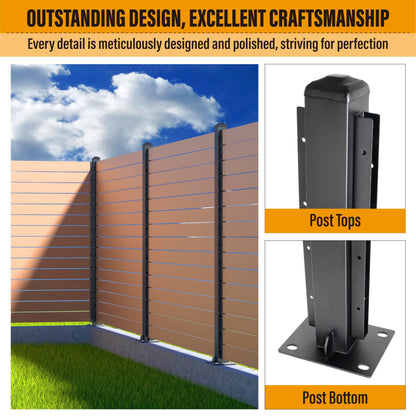 BITALS Q235A-Steel 5ft (H/58in) Heavy Duty Fence Post - Serial Post, Suitable for Outdoor Patio, Backyard and Garden Fence Post Bracket Construction (2pack-Matte Black)