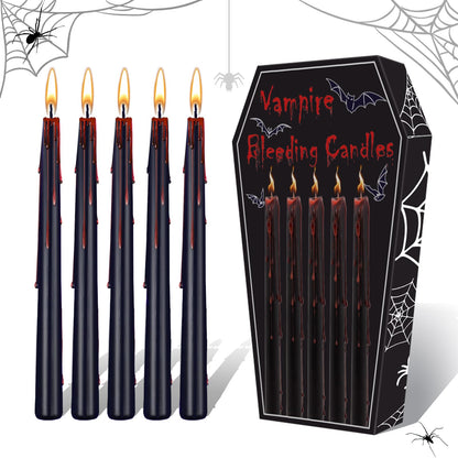 Kenburg Halloween Bleeding Candles Set of 5, 10 in Vampire Tears Black Taper Candles for Home Decor, Gothic About 8 Hour Burn, Party Spooky Decorations