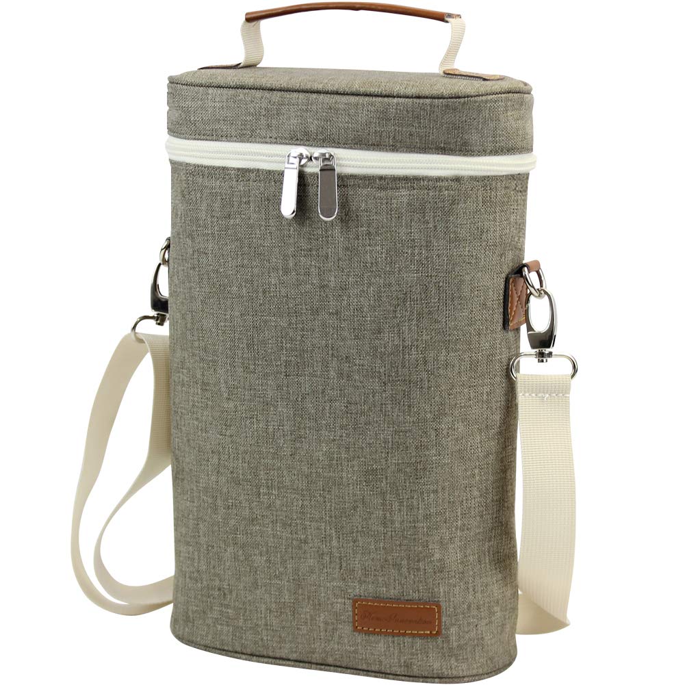 ZORMY 2 Bottle Insulated Wine Carrier Bag for Travel, Wine Carrier Tote Cooler Bag with Shoulder Strap & Corkscrew Opener, Perfect Wine Lover's Gift, Great for Picnics and Outdoor Entertaining
