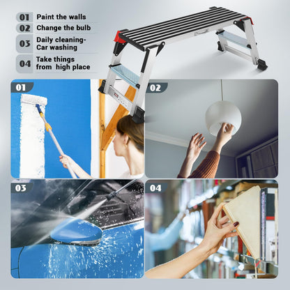Work Platform, Aluminum Step Ladder, 40"×12"×20" Step Platform Non-Slip, Heavy Duty Folding Work Bench Capacity 330 LBS for Washing Vehicles, Cleaning, Painting, Decorating