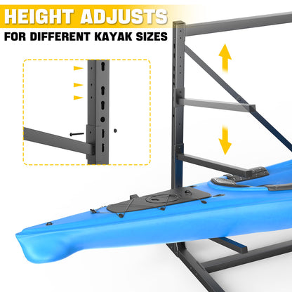 Ultrawall Kayak Storage Rack, Freestanding Kayak Racks for Garage, Adjustable Kayak Stand, Heavy Duty Paddle Board Rack for Kayak, Canoe, Surfboard, 440lbs Capacity, 2 Levels for 4 Kayaks