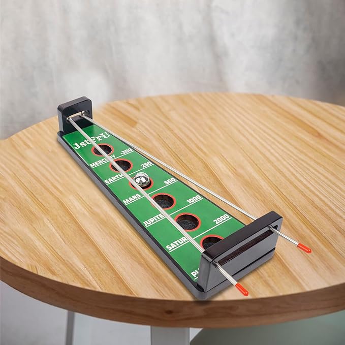 Shoot The Moon Game Large 17.5 inchesClassic Desktop Games Solid Wood Board with Metal Ball and Rods Billiard StyleRetro Balancing Game for Family and Bar (Green)