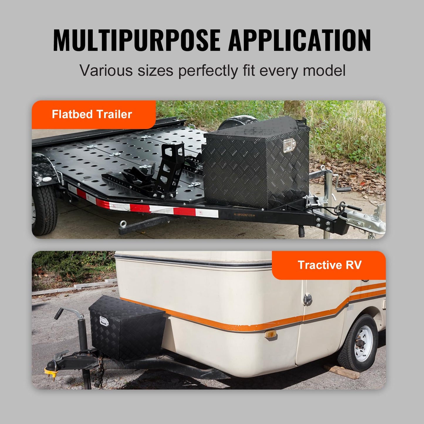 VEVOR Trailer Tongue Box, Heavy Duty Trailer Tongue Tool Box Storage Organizer with Lock & Keys, Utility Tool Chest for Pickup Truck Bed, RV, SUV, Off-Road Vehicle, Aluminum, 29" x 16.2" x 18", Black