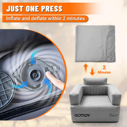 GOTIDY Inflatable Couch, Camping Couch with Detachable Built-in Pump, Inflatable Sofa with Breathable, Puncture-Resistant Fabric Texture Cover, Camping, Beach, Backyard Party