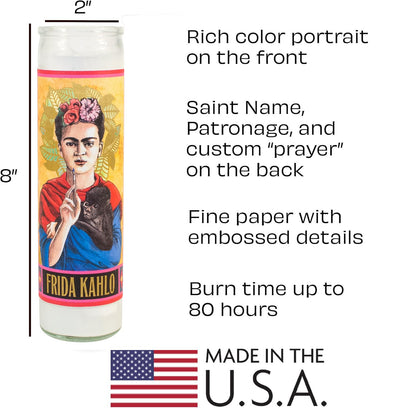 The Unemployed Philosophers Guild Frida Kahlo Secular Saint Candle - Unscented 8 Inch Tall Glass Prayer Votive, Made in The USA