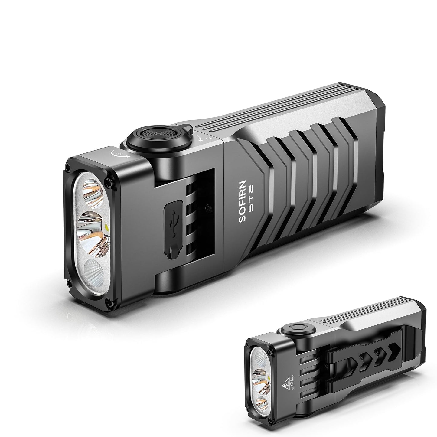 sofirn ST2 Multi-Light Rechargeable Flashlight, 3000 Lumens White Light with 660nm Red & 365nm UV, USB-C Charging, 90° Rotating Head, Magnetic Tail & Large Clip, IPX6 Waterproof for Work & Outdoor