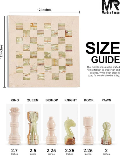 Marble Chess Set for Adults 12 Handmade Verona &amp Green Board Game with 32 Chess Pieces 2 Extra Queens &amp Storage Box Luxury Travel Game Elegant for Home Decor